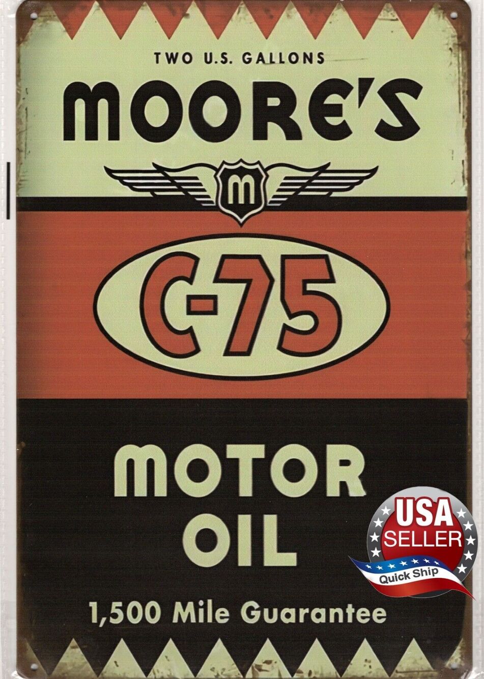 Retro Tin Sign • Petroliana • Moore’s C-75 Motor Oil • 1,500 Mile Guarantee